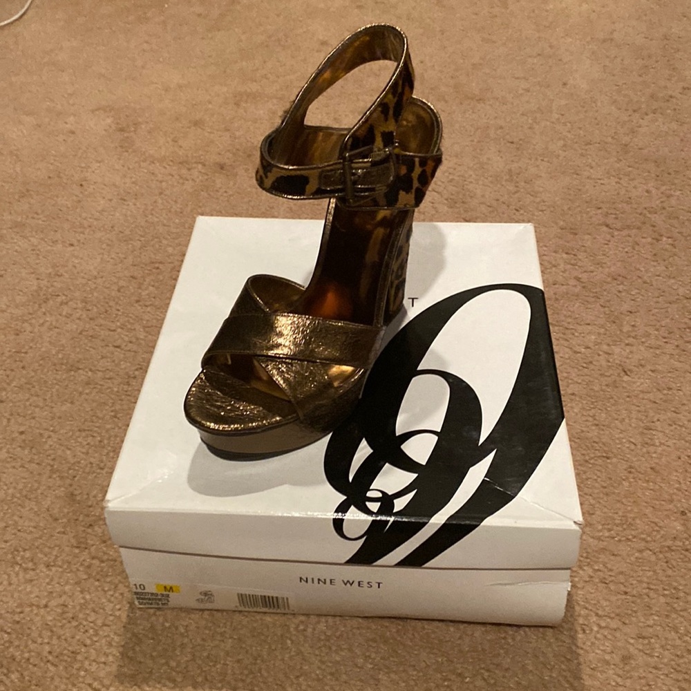 Cheetah and bronze platform shoes